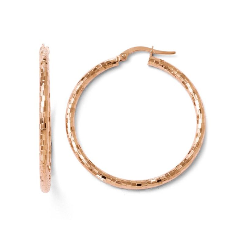 Large Diamond Cut Hoops, 14kt Rose