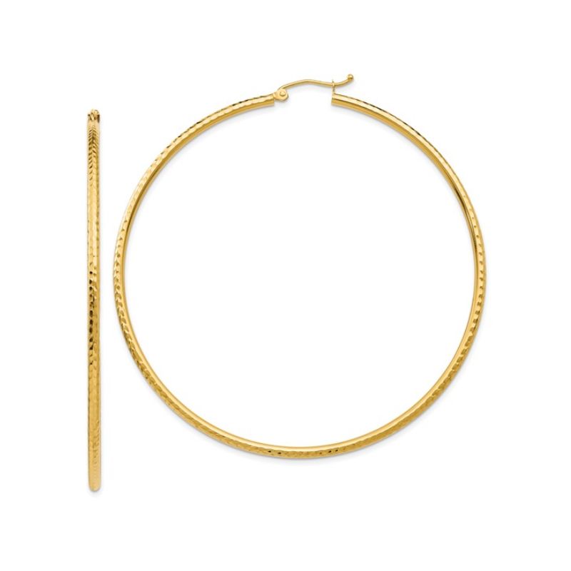 Extra Large Diamond Cut Hoops, 14kt Yellow Gold