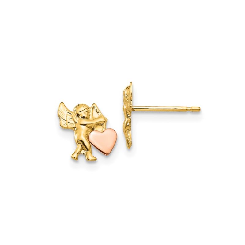 Two-Tone Baby Cupid Studs, 14kt