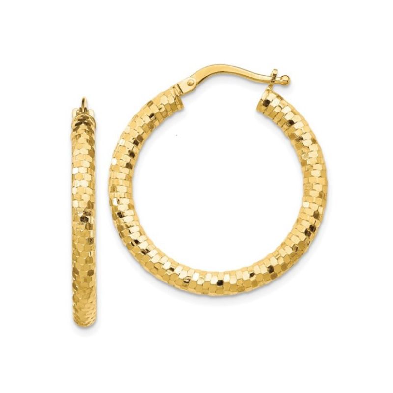 3mm Small Diamond-Cut Hoop Earrings, 14kt Yellow
