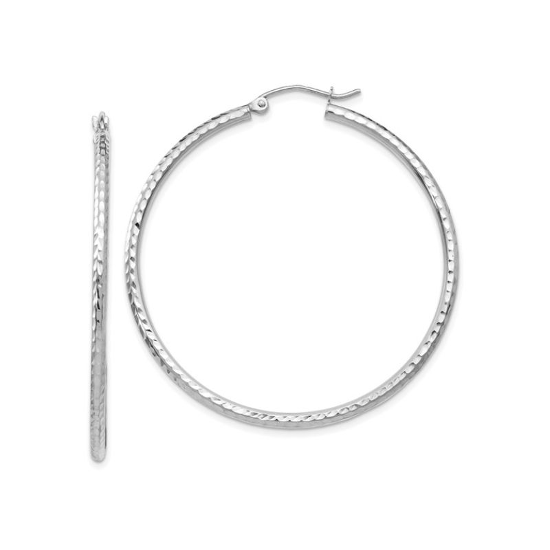 2mm Diamond Cut Medium Sized Hoops, 14kt White