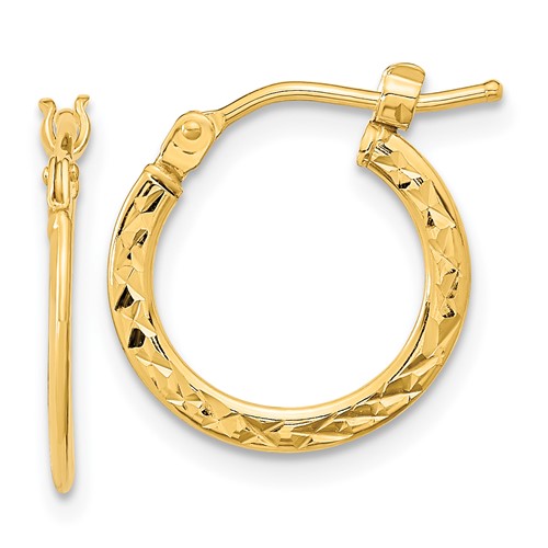 Polished and Diamond Cut Small Hoops, 14kt Yellow