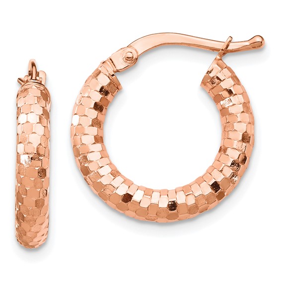 10mm Diamond Cut Huggies Earrings, 14kt Rose Gold
