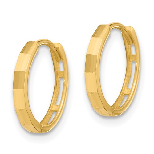 Polished and Diamond Cut Hinged Hoop Earrings, 14kt Yellow Gold - Image 2