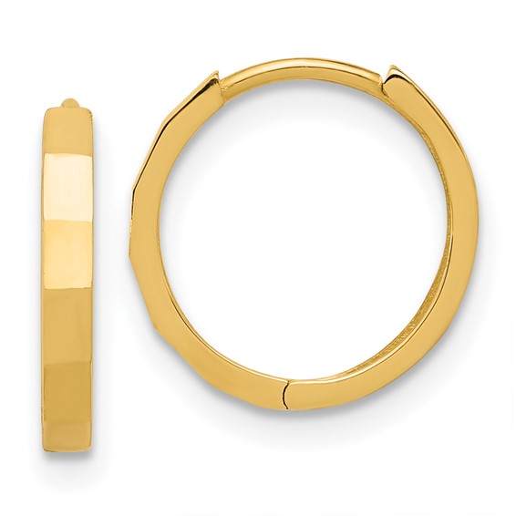 Polished and Diamond Cut Hinged Hoop Earrings, 14kt Yellow Gold