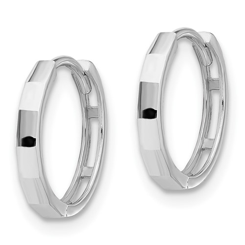 Polished and Diamond Cut Hinged Hoop Earrings, 14kt White Gold - Image 2