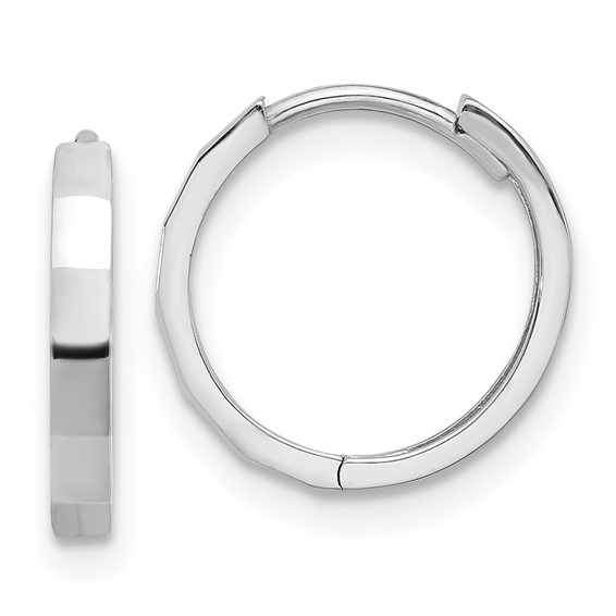 Polished and Diamond Cut Hinged Hoop Earrings, 14kt White Gold