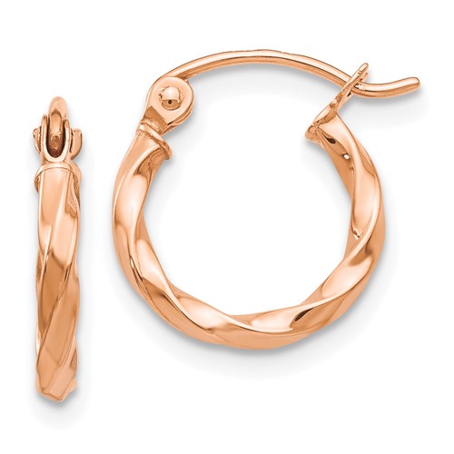 12mm Small Twisted Hoop Earrings, 14kt Rose