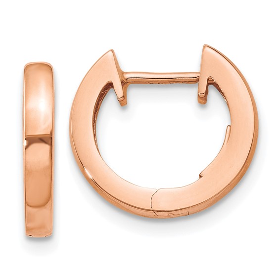 13mm Polished Hinged Hoop Huggies, 14kt Rose Gold