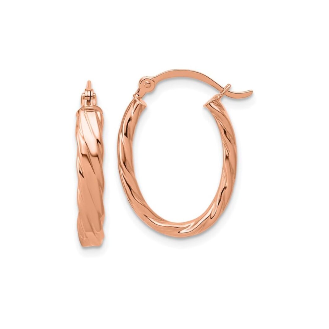 Flat Patterned Oval Hoops, 14kt Rose Gold