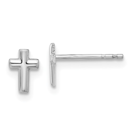 Tiny Yellow Gold Cross Earrings, 14kt White