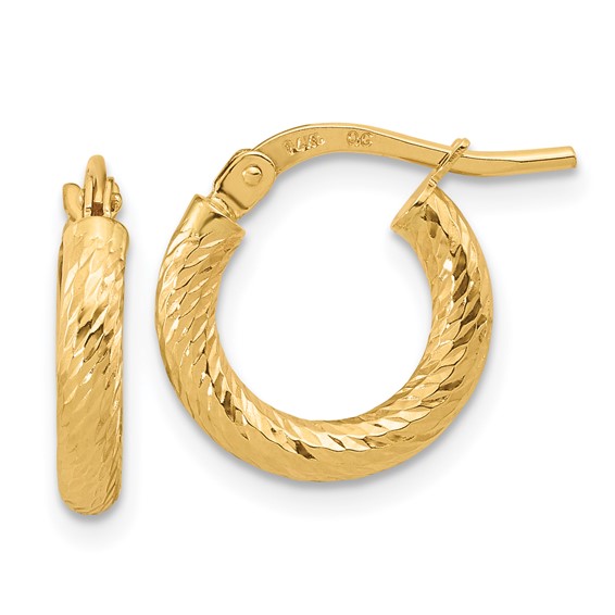 14mm Diamond Cut Small Hoops, 14kt Yellow