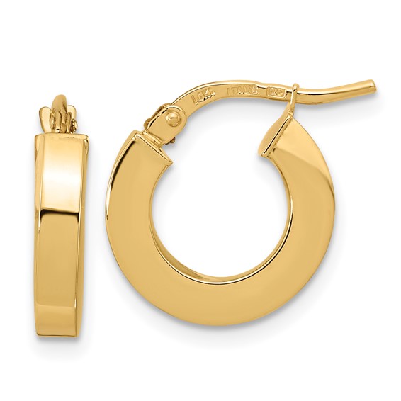 Square Tubed Polished Hoops, 14kt Yellow