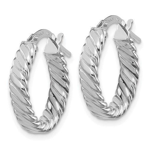Patterned Oval Hoop Earrings, 14kt White Gold - Image 2