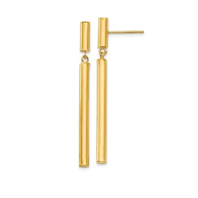 46mm Fancy Dangle Round Tube Drop Earrings, 14kt Yellow