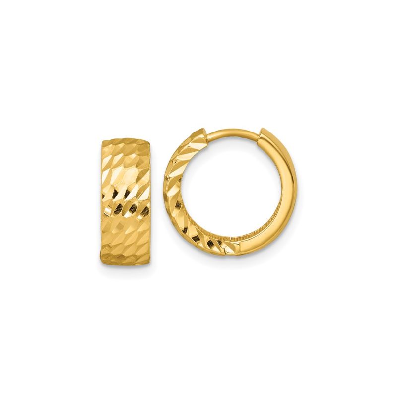 Small/Wide Etched Hinged Hoops, 14kt Yellow