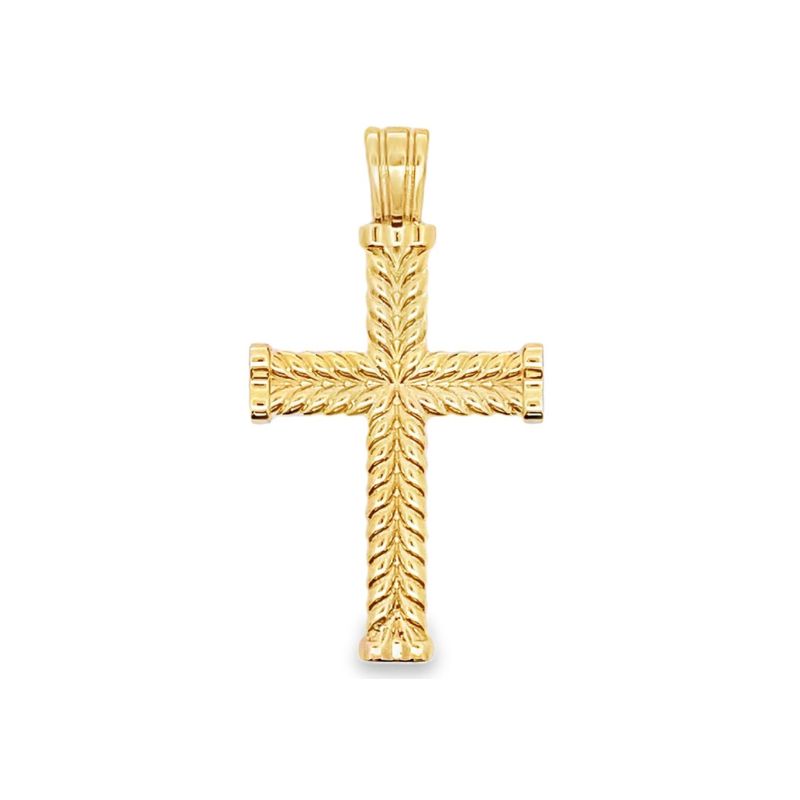 Medium Wooven Solid Cross, 14kt Yellow