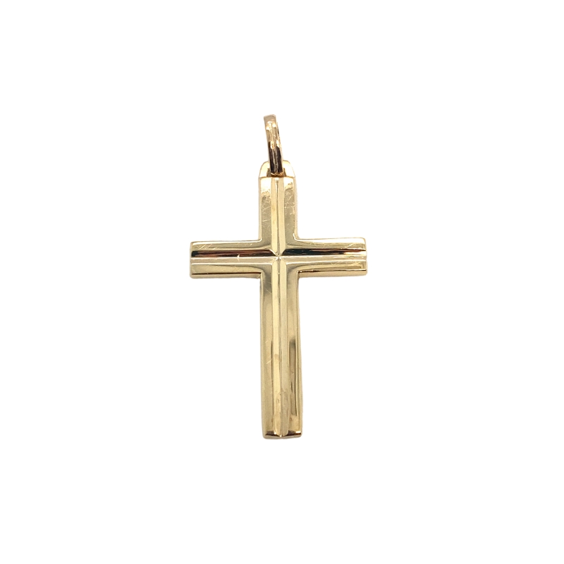 31mm Double Ridge Cross, 14kt Yellow - Image 2