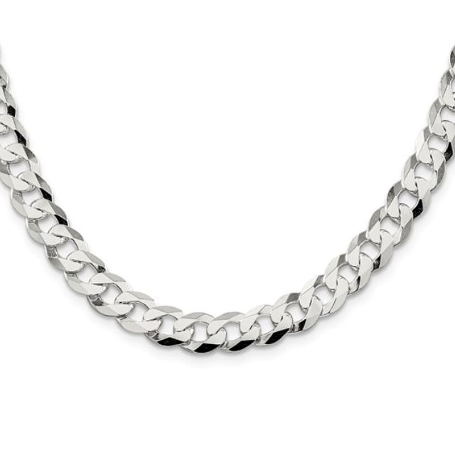 8mm Flat Curb Chain, Sterling Silver