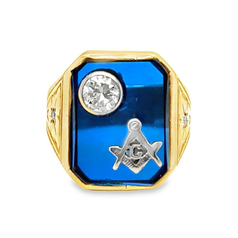 Vintage Masonic Diamond Ring, 10kt Yellow