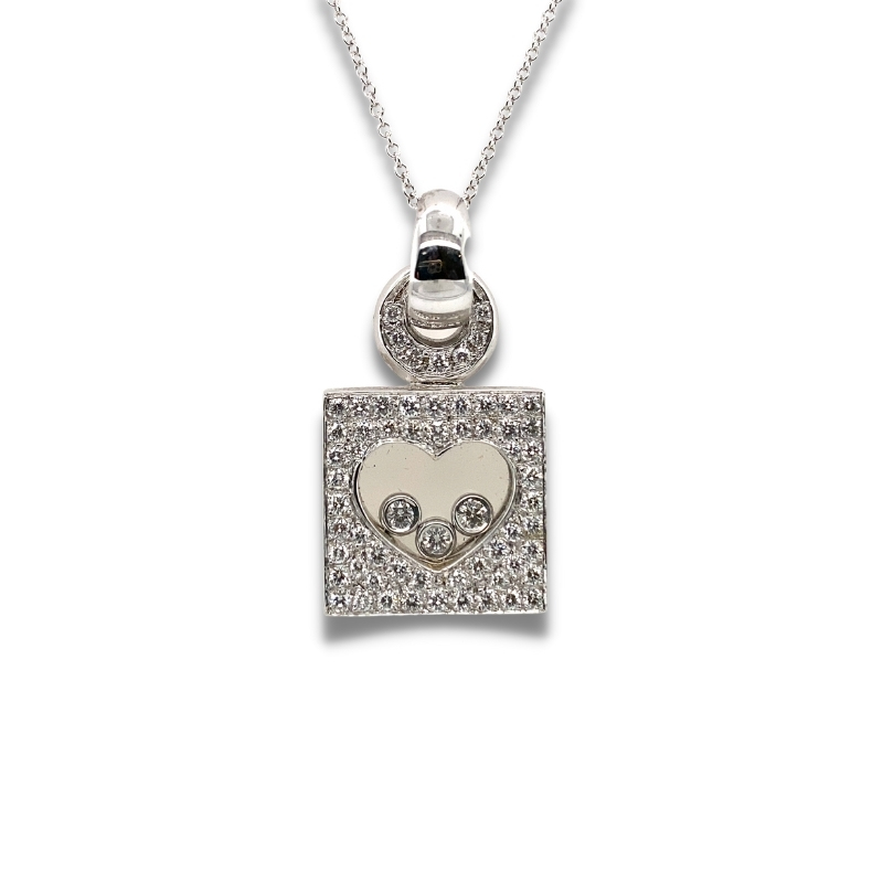 0.75ctw Diamond Square Pendant with Heart and Three Floating Diamonds, 18kt