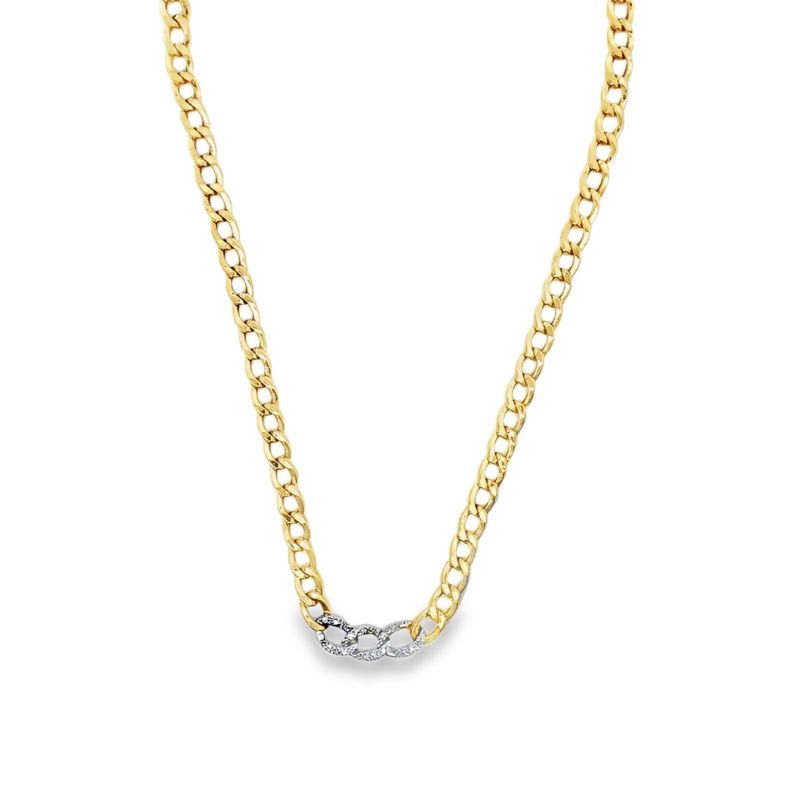 3 Diamond Link Miami Cuban Necklace, 14kt Yellow