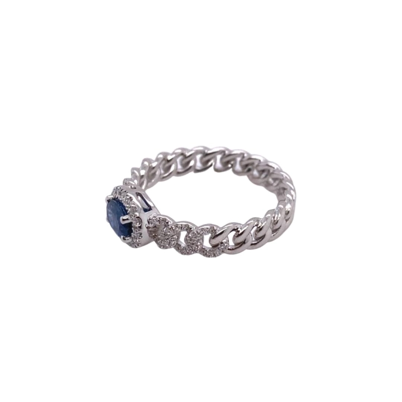 Diamond Cable Ring with Blue Sapphire Center - Image 2