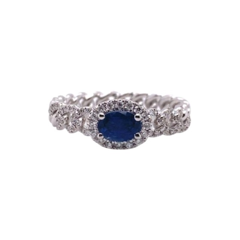 Diamond Cable Ring with Blue Sapphire Center