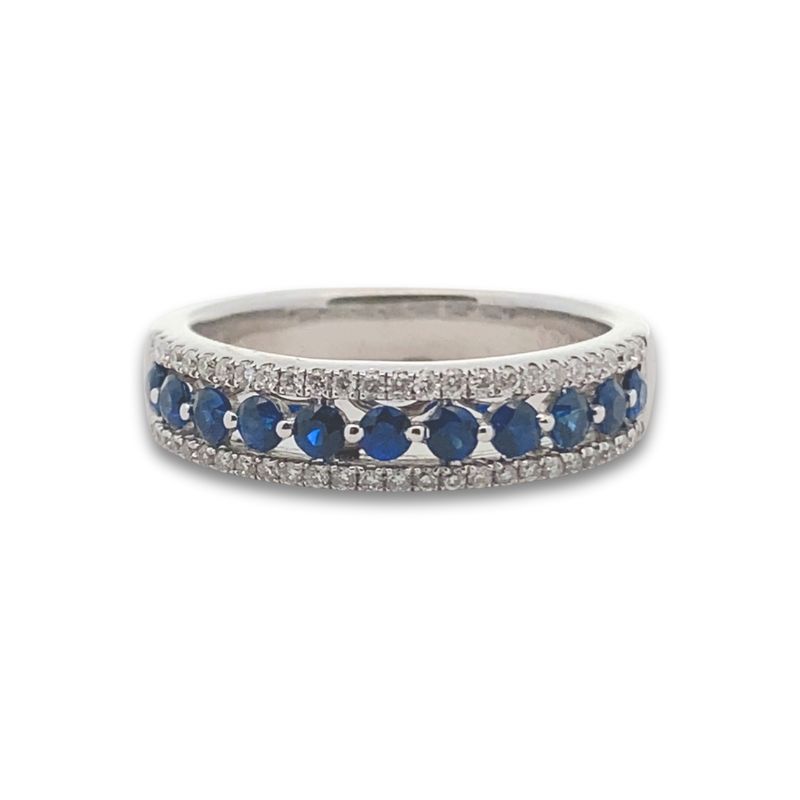 5mm Three-Row Sapphire and Diamond Anniversary Band, 14kt White