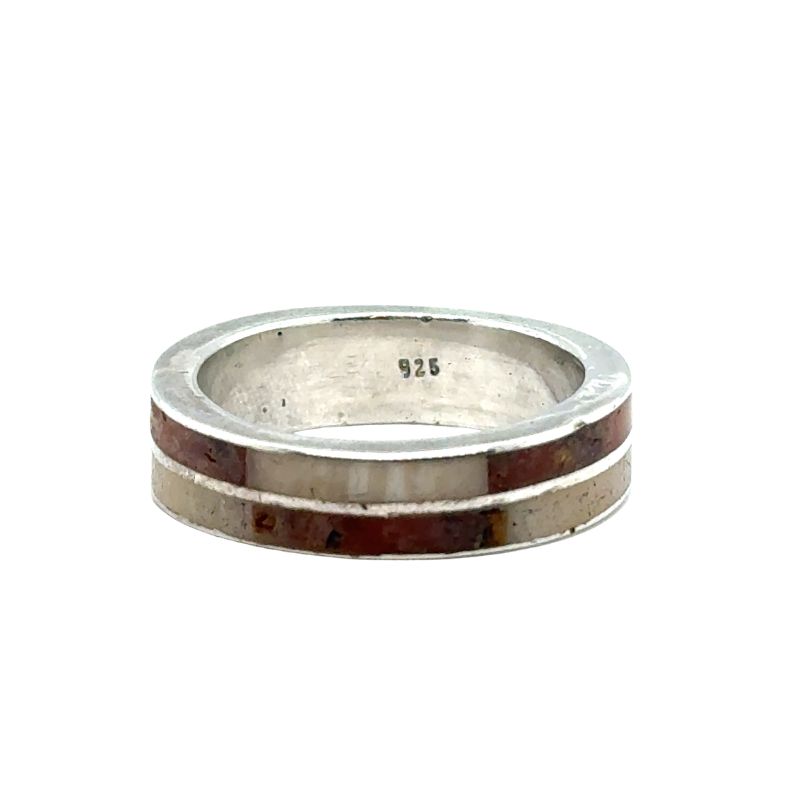 6mm White and Orange Amber Inlay Ring, Sterling