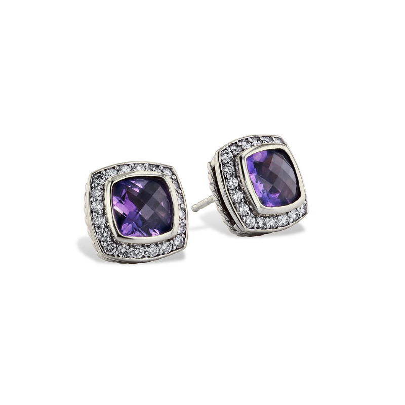 David Yurman 7mm Amethyst ~22Albion~22 Studs, Sterling Silver