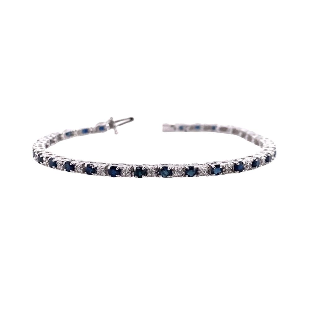 Alternating Sapphire and Diamond Tennis Bracelet, 14kt White Gold