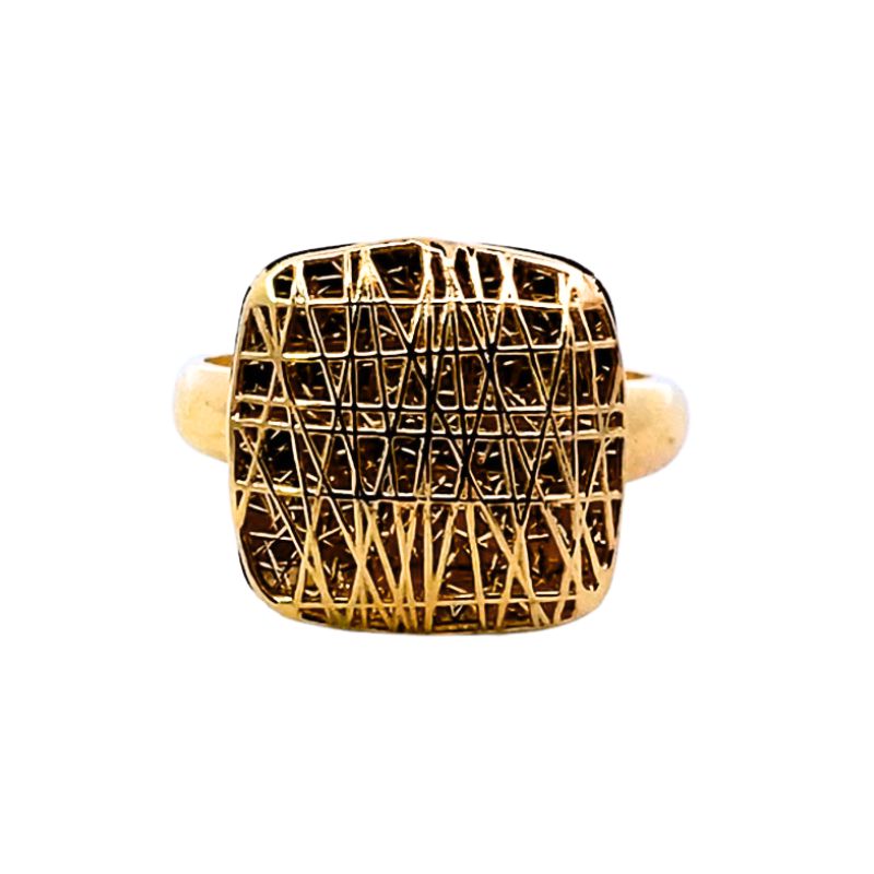 Cushion Shaped Textured Gold Fashion Ring