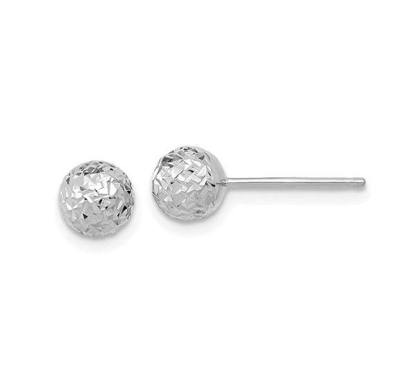 6mm Diamond Cut Ball Studs, 14kt White