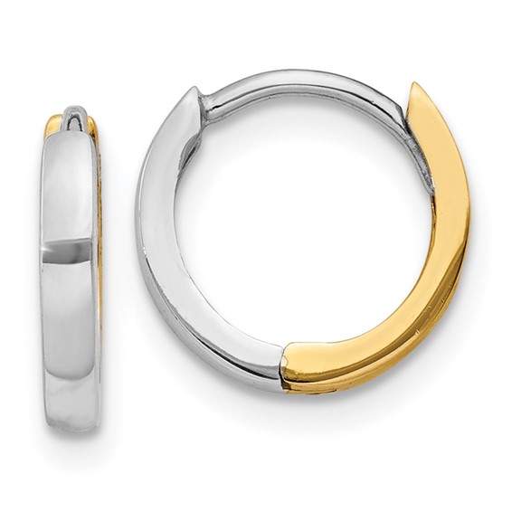 Tiny Two-Tone Hinged Hoop Huggies, 14kt