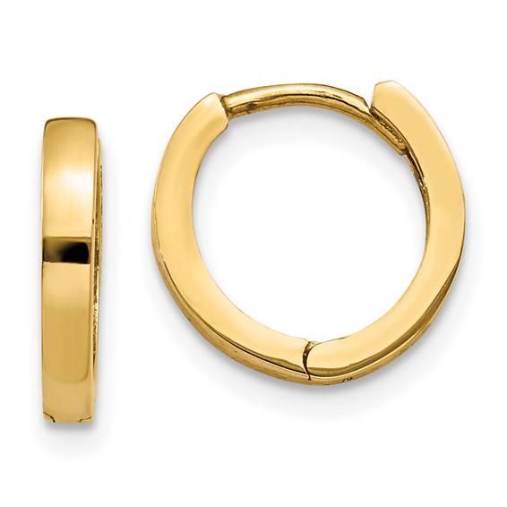 Small Polished Hinged Hoop Huggies, 14kt Yellow