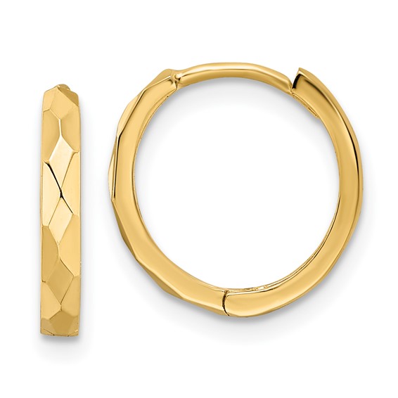 Small Polished Faceted Hinged Hoops, 14kt Yellow