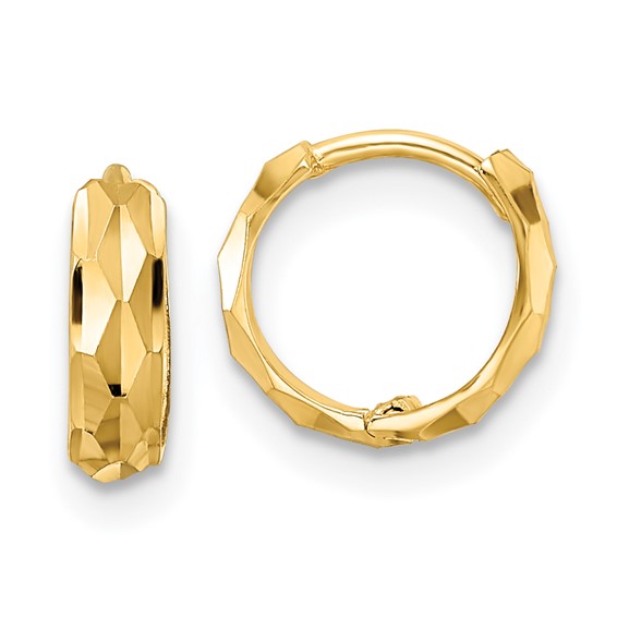 Tiny Diamond Cut Hinged Hoop Huggies, 14kt Yellow