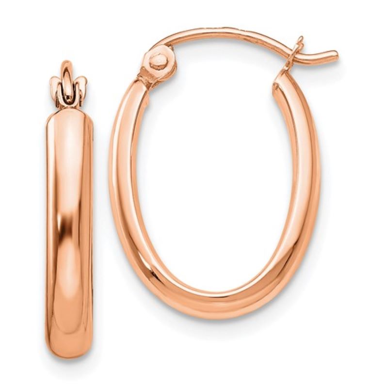 Polished Half-Round Oval Hoop Earrings, 14kt Rose