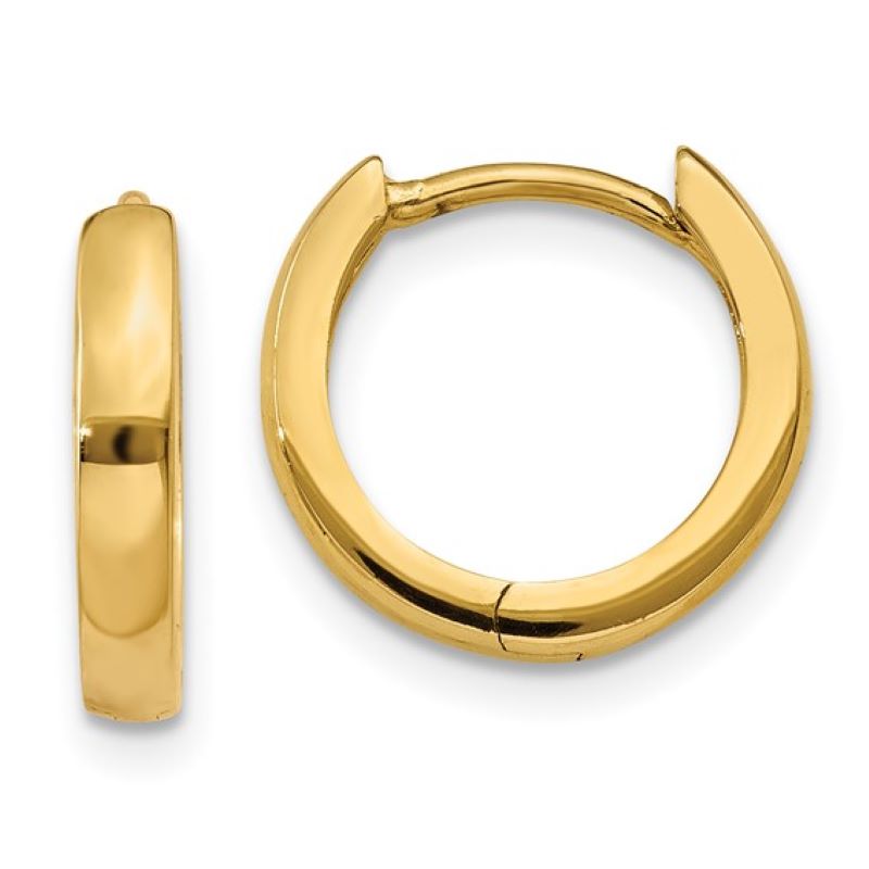 Small Polished Hinged Hoop Huggies, 14kt Yellow
