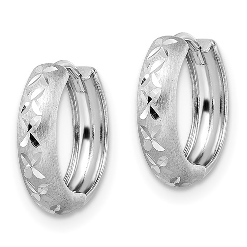 Diamond Cut Floral Design Huggies, 14kt White Gold - Image 2