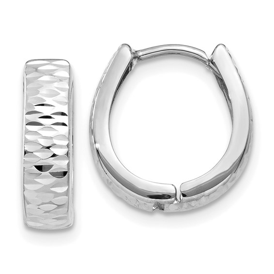 Textured and Polished Hinged Huggies, 14kt White Gold