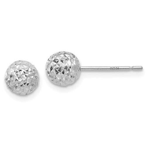 6mm Diamond Cut Stud Post Earrings, 14k White Gold