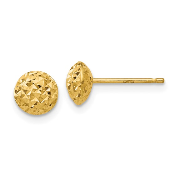 6mm Diamond Cut Dome Top Ball Earrings, 14kt Yellow