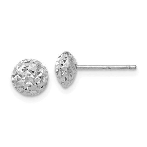 6mm Diamond Cut Dome Top Ball Earrings, 14kt White