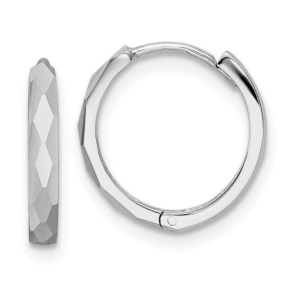 Small Faceted Hinged Hoops, 14kt White