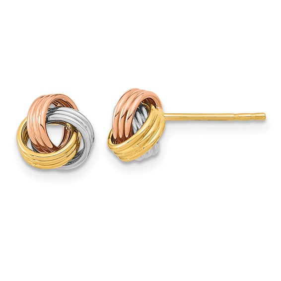 8.0mm Three-Tone Polished Love Knot Post Earrings, 14kt Gold
