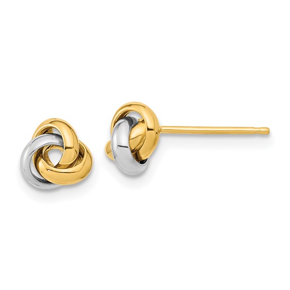 7.0mm Two-Tone Polished Love Knot Post Earrings, 14kt