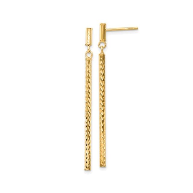 Diamond Cut Bar Drop Earrings, 14kt Yellow