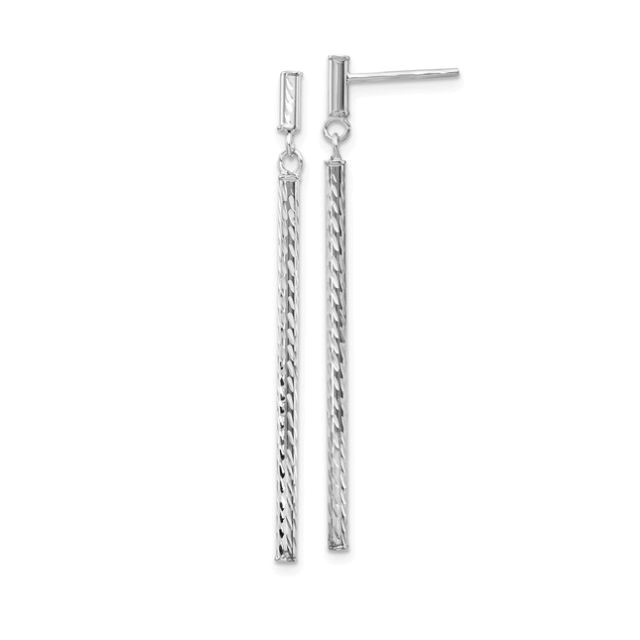 Diamond Cut Bar Drop Earrings, 14kt White
